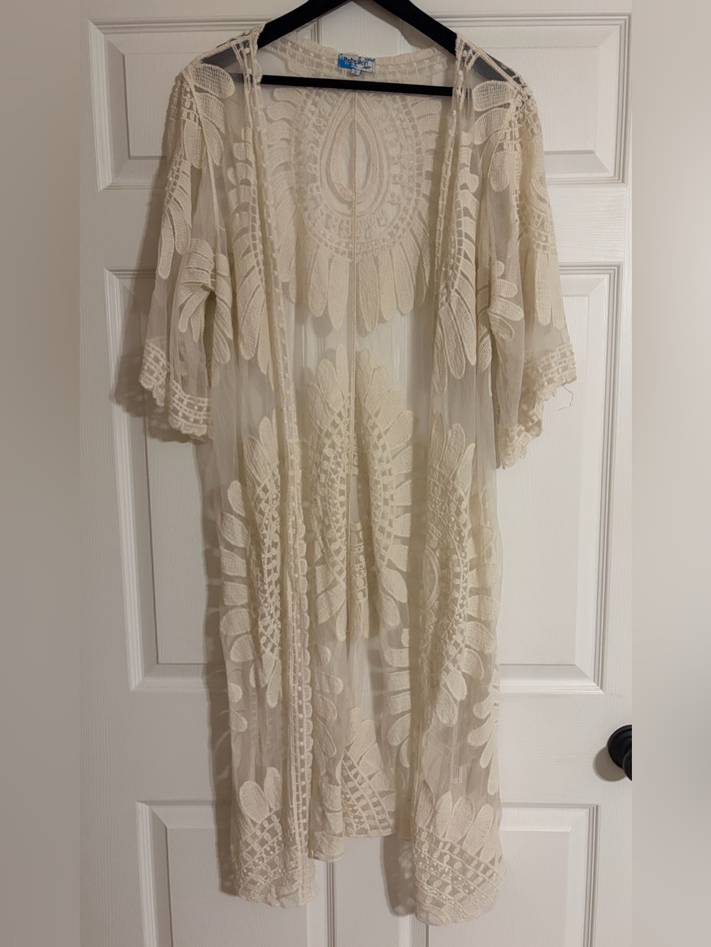 Rebellion Again Boho Ivory Lace Mesh Duster Kimono Cover Up Size Small
